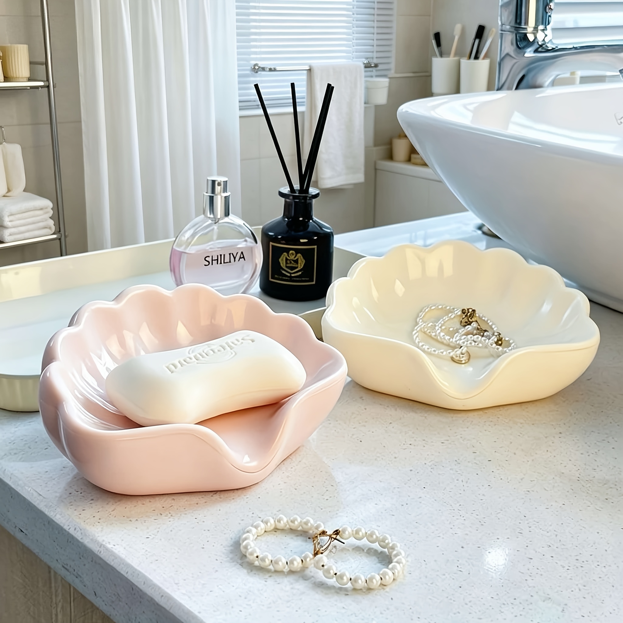 Nordic Style Seashell Soap Dish and Soap Net Set, 2pcs